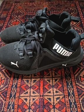 Puma Black Low-Top Mesh Athletic Sneakers with White Logos